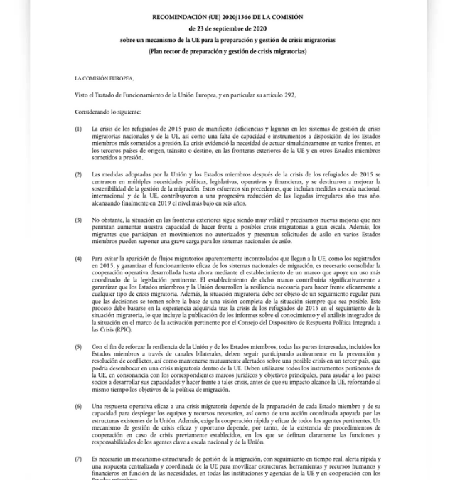 Recomendación de Plan Rector de preparación y gestión de crisis migratorias