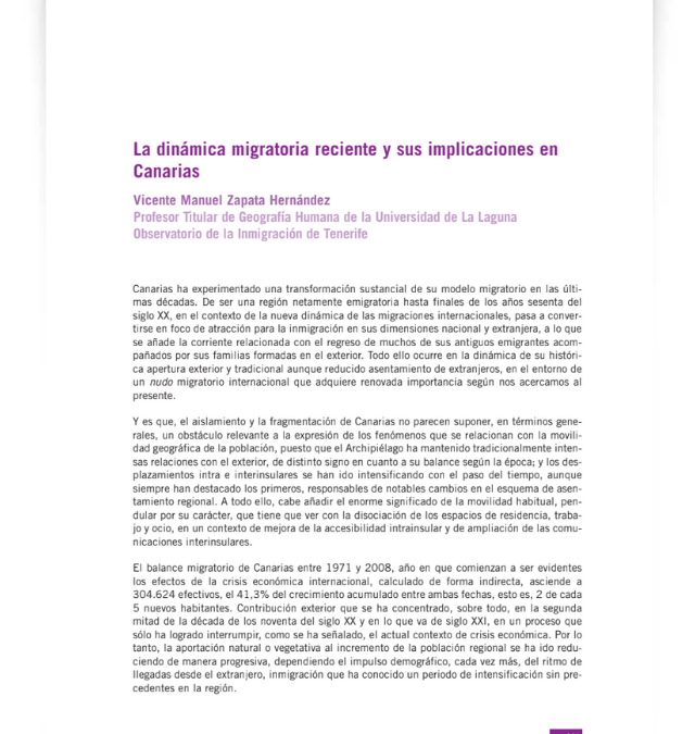 La dinámica migratoria reciente y sus implicaciones en Canarias