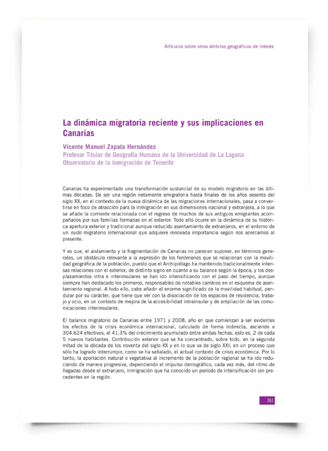 La dinámica migratoria reciente y sus implicaciones en Canarias