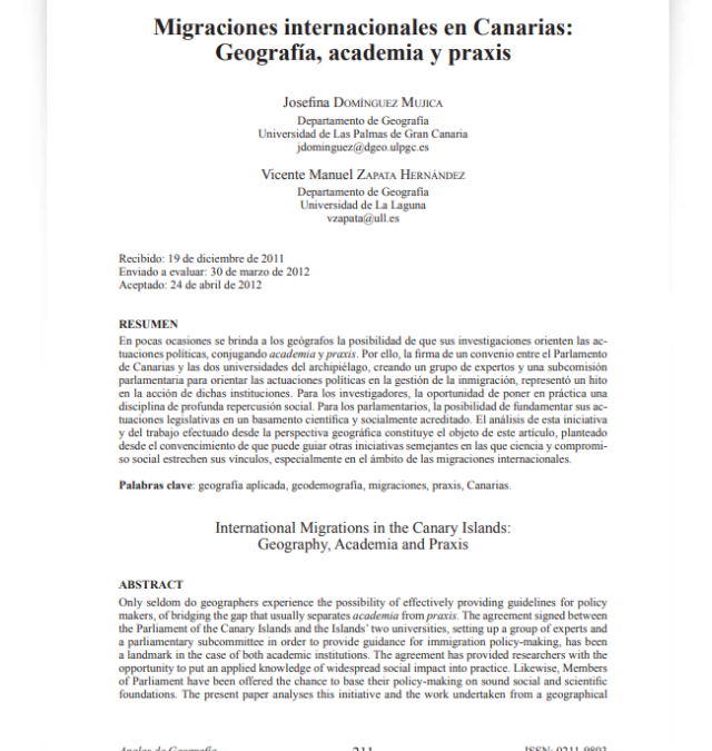 Migraciones Internacionales en Canarias: Geografía, academia y praxis