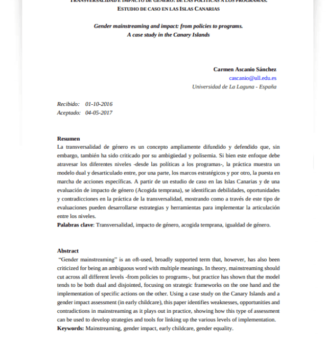 Transversalidad e impacto de género: de las políticas a los programas. Estudio de caso en las Islas Canarias
