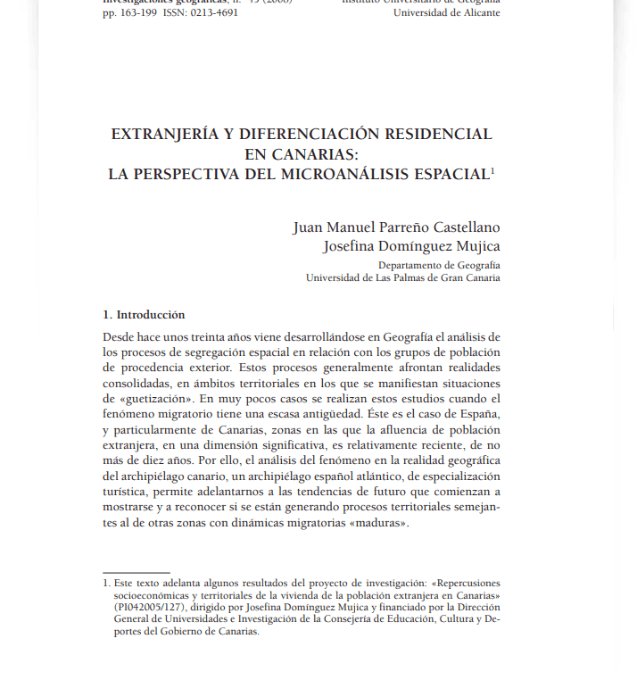 Extranjería y diferenciación residencial en Canarias: la perspectiva del microanálisis espacial.