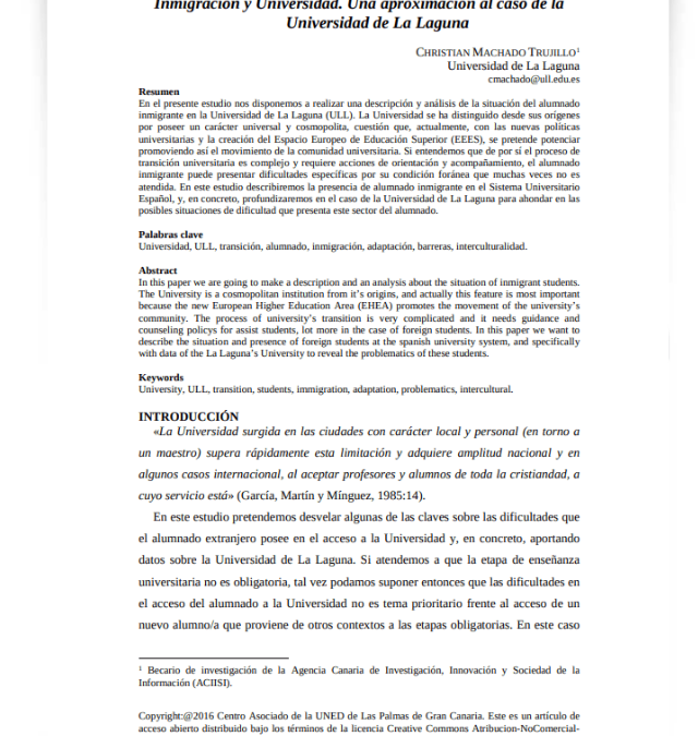 Inmigración y Universidad. Una aproximación al caso de la Universidad de La Laguna.