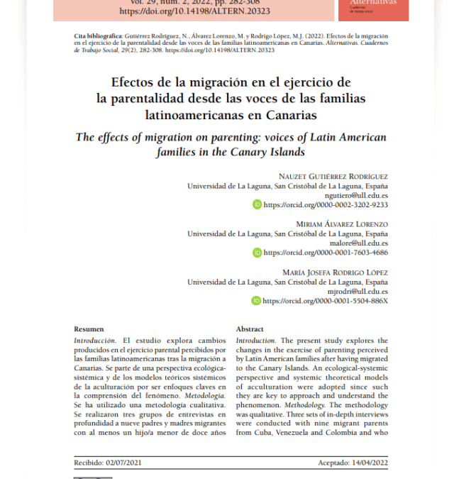 Efectos de la migración en el ejercicio de la parentalidad desde las voces de las familias latinoamericanas en Canarias
