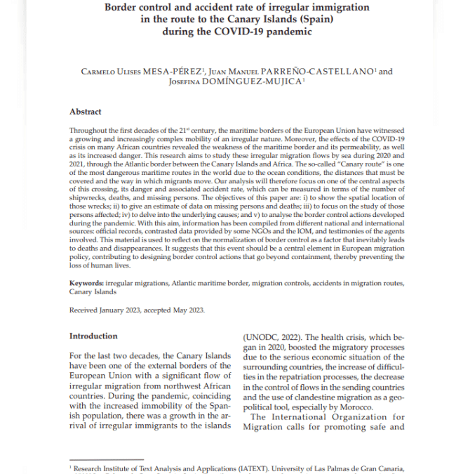 Border control and accident rate of irregular immigration in the route to the Canary Islands (Spain) during the COVID-19 pandemic