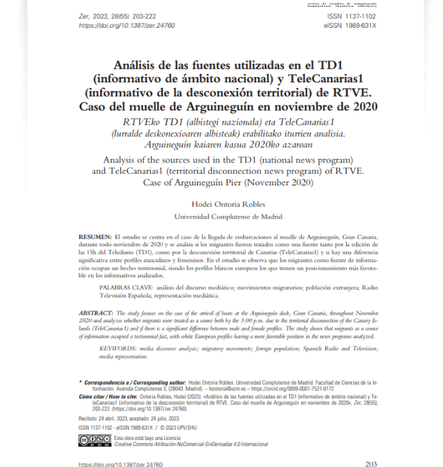 Análisis de las fuentes utilizadas en el TD1 y TeleCanarias1 de RTVE. Caso del muelle de Arguineguín en noviembre de 2020